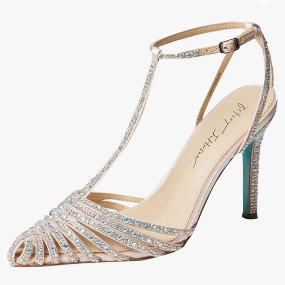 Betsey Johnson SB-ALI Rhinestone Embellished T-Strap Heels - Picture 1 of 10